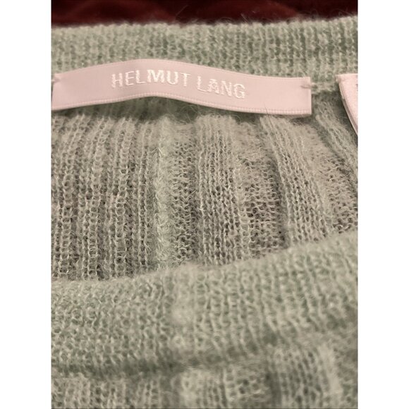 HELMUT LANG Sweater Women Sz S‎ Belted Ribbed Crew Alpaca Blend Mint Green MONEY - Picture 4 of 13